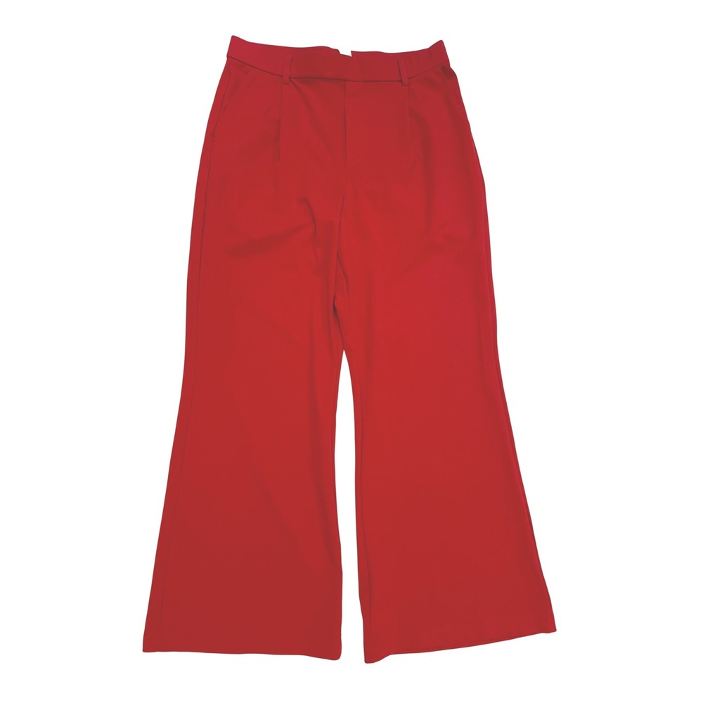 Halara Pants Womens L Red Polyester Stretch Wide Leg Pleated Chic Classic Trendy